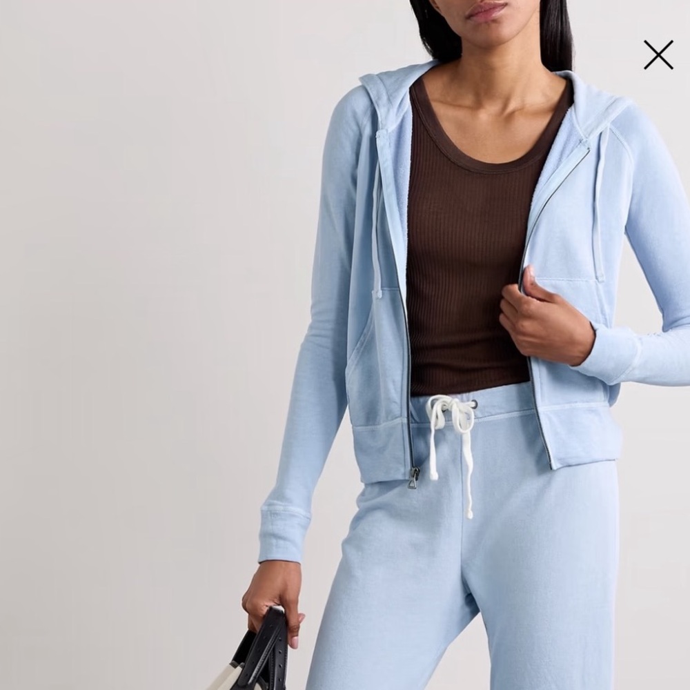 James Perse Light Blue Terry Zip Up Hoodie